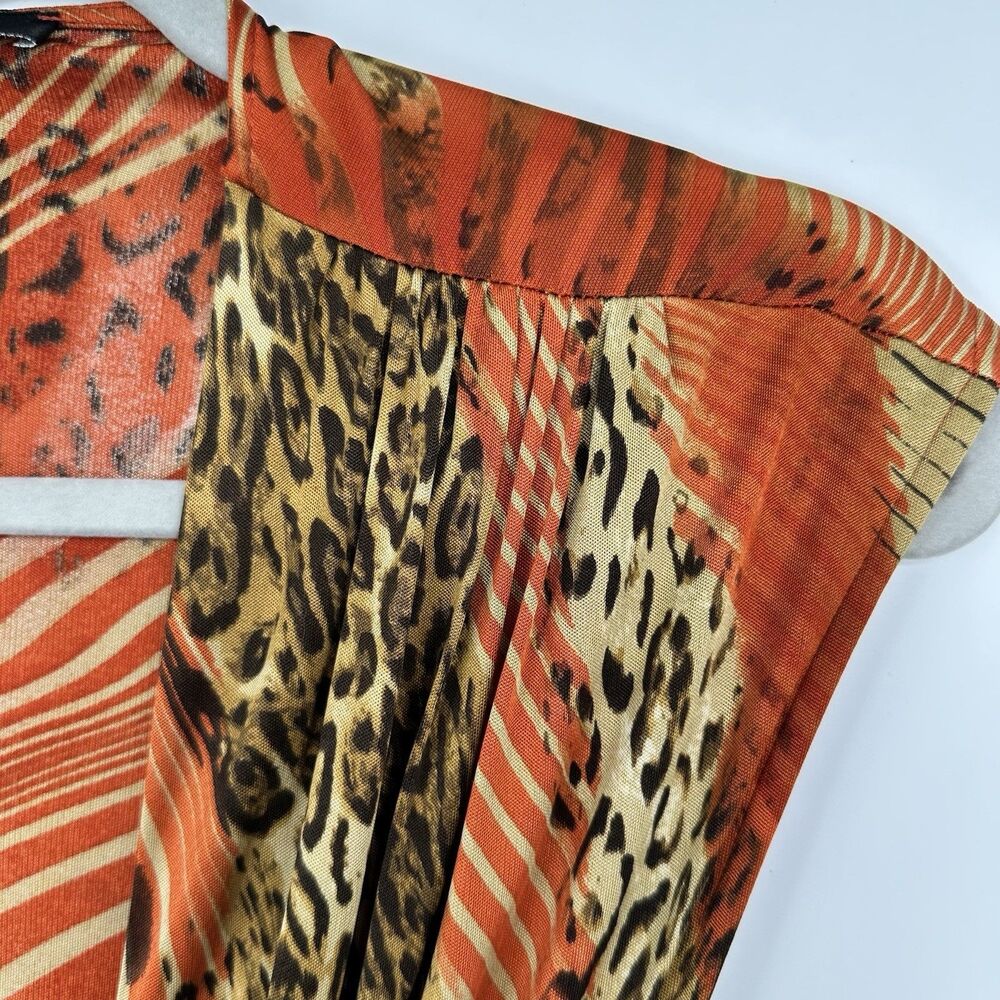 ๐ Sky Orange Mixed Animal Print Deep V Neck Tunic Top Size M - Picture 3 of 8